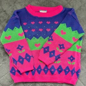 Vintage little girls sweater 3t pink, purple & green
